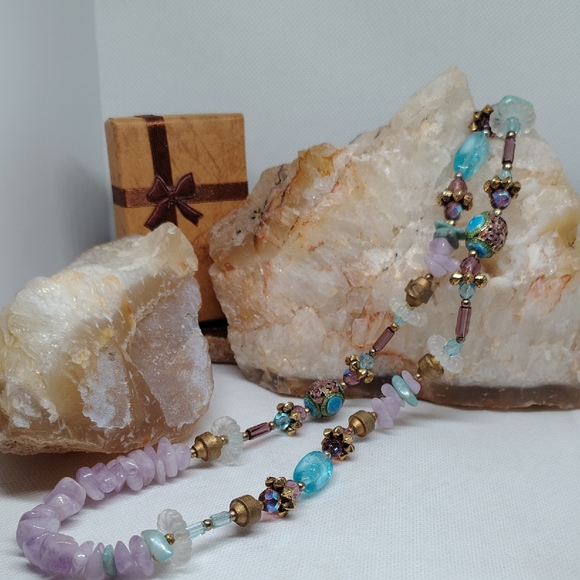 Source Unknown Jewelry - Artisan Semi Precious Gemstone And Glass Beaded Necklace